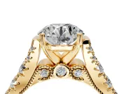Solitaire Engagement Ring Setting for Round Cut Center with Pave Cathedral Shoulders and Prong Head in Yellow Gold