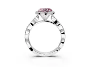 Halo Engagement Ring Setting for Fancy Pink Heart-Shaped Center with Pave and Plain Twist Band and Prong Head in Sterling Silver