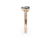 Solitaire Engagement Ring Setting for Fancy Blue Heart-Shaped Center with Trailing Leaf Accent Band and Prong Head in Rose Gold