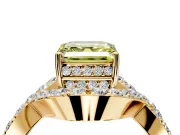 Halo Engagement Ring Setting for Fancy Yellow Asscher Cut Center with Pave Infinity Twist Band and Prong Head in Yellow Gold