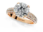 Solitaire Engagement Ring Setting for Round Cut Center with Multi-Row Pave Accents and Basket Head in Rose Gold