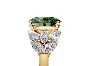 Leaf Cluster Engagement Ring Setting for Fancy Green Oval Center with Marquise Accents and Prong Head in Yellow Gold