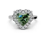 Single Halo Engagement Ring Setting for Fancy Green Heart-Shaped Center with Corner Claws, Plain Band and Prong Head in Sterling Silver