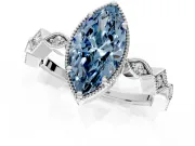 Milgrain Bezel Engagement Ring Setting for Fancy Blue Marquise Center with Marquise Stations and Bezel Head in Platinum