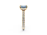 Solitaire Engagement Ring Setting for Fancy Blue Asscher Cut Center with Shared-Prong Accents and Prong Head in Yellow Gold