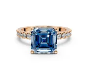 Solitaire Engagement Ring Setting for Fancy Blue Asscher Cut Center with Fine Pave Band and Claw Prong Head in Rose Gold