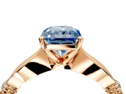 Solitaire Engagement Ring Setting for Fancy Blue Radiant Cut Center with Carved Leaf Shoulders and Prong Head in Rose Gold