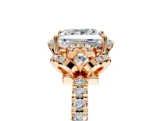 Halo Engagement Ring Setting for Princess Cut Center with Openwork Halo, Pave Band and Prong Head in Rose Gold
