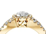 Halo Engagement Ring Setting for Pear-Shaped Center with Wide-Open Pave Split Shank and Prong Head in Yellow Gold