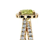 Halo Engagement Ring Setting for Fancy Yellow Cushion Cut Center with Double Pave Split Shank and Prong Head in Yellow Gold