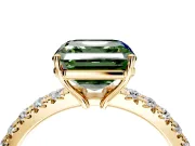Solitaire Engagement Ring Setting for Fancy Green Asscher Cut Center with Large Accent Band and Prong Head in Yellow Gold