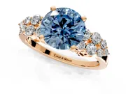 Cluster Engagement Ring Setting for Fancy Blue Round Cut Center with 2-Row Shoulder Clusters and Prong Head in Rose Gold