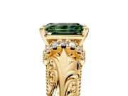 Solitaire Engagement Ring Setting for Fancy Green Emerald Cut Center with Filigree Accent Basket and Prong Head in Yellow Gold