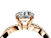 Crossover Engagement Ring Setting for Round Cut Center with Pave and Plain Strands and Prong Head in Rose Gold