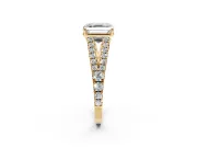 Solitaire Engagement Ring Setting for Asscher Cut Center with Pave Split Shank and Prong Head in Yellow Gold