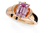Solitaire Engagement Ring Setting for Fancy Pink Emerald Cut Center with Wide Band, Pave Collar and Prong Head in Rose Gold