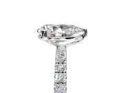 Solitaire Engagement Ring Setting for Pear-Shaped Center with Pave Band and Claw Prong Head in White Gold
