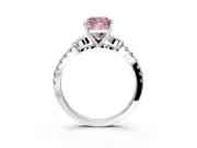 Leaf Motif Engagement Ring Setting for Fancy Pink Cushion Cut Center with Pave Band and Prong Head in Sterling Silver