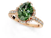 Halo Engagement Ring Setting for Fancy Green Oval Center with Openwork Halo, Pave Band and Prong Head in Rose Gold