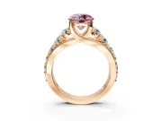 Solitaire Engagement Ring Setting for Fancy Pink Round Cut Center with Graduated Shared Prongs and Prong Head in Rose Gold