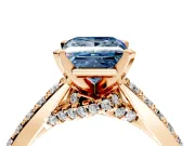 Solitaire Engagement Ring Setting for Fancy Blue Princess Cut Center with Crossover Accents and Prong Head in Rose Gold