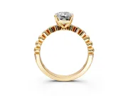 Solitaire Engagement Ring Setting for Radiant Cut Center with Bezel-Dot Beaded Band and Prong Head in Yellow Gold
