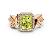Halo Engagement Ring Setting for Fancy Yellow Radiant Cut Center with Floral Band and Prong Head in Rose Gold