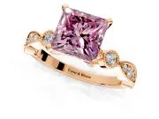 Solitaire Engagement Ring Setting for Fancy Pink Princess Cut Center with Milgrain Bezel Accents and Prong Head in Rose Gold