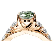 Solitaire Engagement Ring Setting for Fancy Green Oval Center with Graduated Shared Prongs and Prong Head in Rose Gold