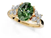 Floral Engagement Ring Setting for Fancy Green Oval Center with Marquise Cluster Shoulders and Prong Head in Yellow Gold