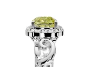 Halo Engagement Ring Setting for Fancy Yellow Cushion Cut Center with Open Scroll Shoulders and Prong Head in Sterling Silver