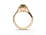 Starburst Halo Engagement Ring Setting for Fancy Green Emerald Cut Center with Thin Round-Wire Band and Prong Head in Rose Gold