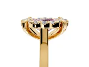 Single Halo Engagement Ring Setting for Fancy Pink Oval Center with Corner Claws, Plain Band and Prong Head in Yellow Gold