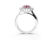 Milgrain Floral Halo Engagement Ring Setting for Fancy Pink Round Cut Center with Pave Band and Prong Head in Platinum