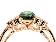 Cluster Engagement Ring Setting for Fancy Green Emerald Cut Center with Bezel Accent Clusters and Prong Head in Rose Gold