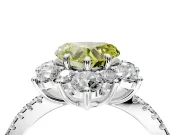 Floral Halo Engagement Ring Setting for Fancy Yellow Heart-Shaped Center with Pave Accents and Prong Head in Platinum