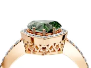 Halo Engagement Ring Setting for Fancy Green Heart-Shaped Center with Heart-Shaped Openwork, Pave Band and Prong Head in Rose Gold