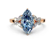 Solitaire Engagement Ring Setting for Fancy Blue Marquise Center with Marquise Flower Shoulders and Prong Head in Rose Gold