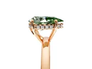 Solitaire Engagement Ring Setting for Fancy Green Pear-Shaped Center with Fine Wire Band and Prong Head in Rose Gold