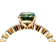 Solitaire Engagement Ring Setting for Fancy Green Emerald Cut Center with Bezel-Dot Beaded Band and Prong Head in Yellow Gold