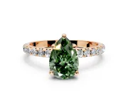 Solitaire Engagement Ring Setting for Fancy Green Pear-Shaped Center with Micro Pave Band and Prong Head in Rose Gold