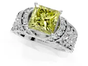 Pave Engagement Ring Setting for Fancy Yellow Princess Cut Center with Curved Accent Rows, Openwork and Prong Head in Sterling Silver