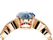 Leaf Engagement Ring Setting for Fancy Blue Oval Center with Milgrain Accent Band and Prong Head in Rose Gold