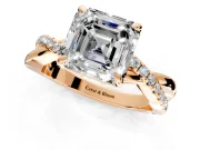 Solitaire Engagement Ring Setting for Asscher Cut Center with Half-Pave Crossover Band and Prong Head in Rose Gold