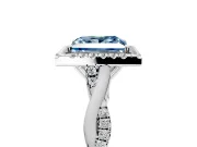 Halo Engagement Ring Setting for Fancy Blue Princess Cut Center with Twist Band and Prong Head in White Gold