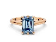 Solitaire Engagement Ring Setting for Fancy Blue Emerald Cut Center with Cathedral Band and Prong Head in Rose Gold