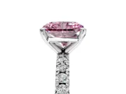 Solitaire Engagement Ring Setting for Fancy Pink Radiant Cut Center with Fine Pave Band and Claw Prong Head in Platinum