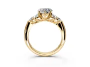 Cluster Engagement Ring Setting for Heart-Shaped Center with Round Cut Accent Frame and Prong Head in Yellow Gold