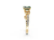 Leaf Motif Engagement Ring Setting for Fancy Green Asscher Cut Center with Pave Band and Prong Head in Yellow Gold
