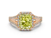 Halo Engagement Ring Setting for Fancy Yellow Radiant Cut Center with Pave Split Shank and Prong Head in Rose Gold